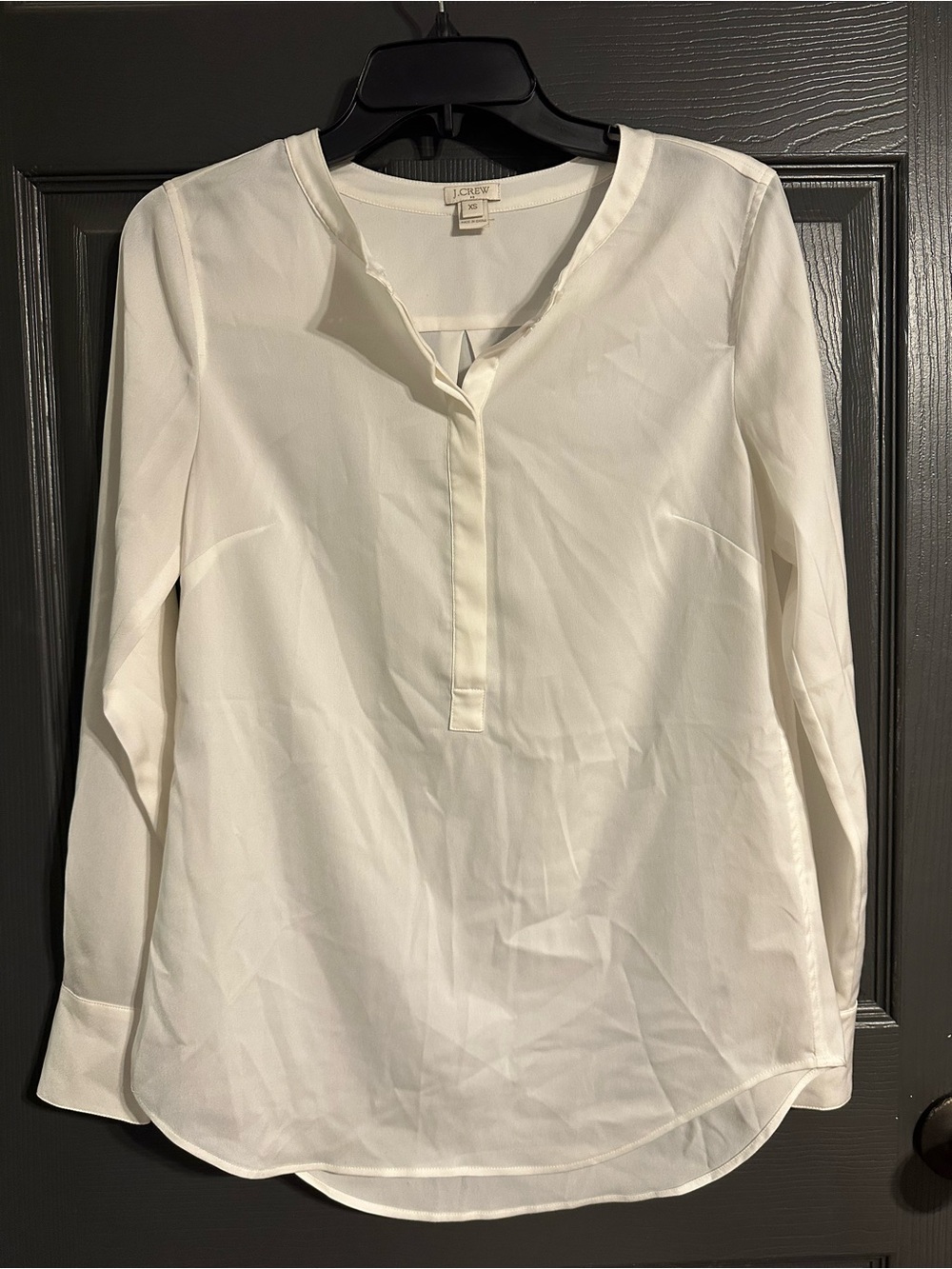 J. Crew White Split V-Neck Long-Sleeve Blouse